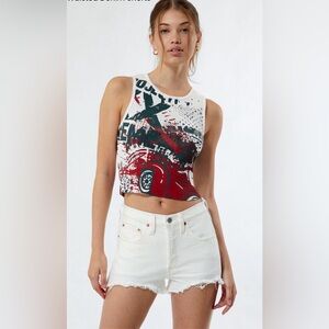 THE ORIGINAL LEVI'S 501 White Denim Jean Frayed Hem Button Fly Shorts Size 27